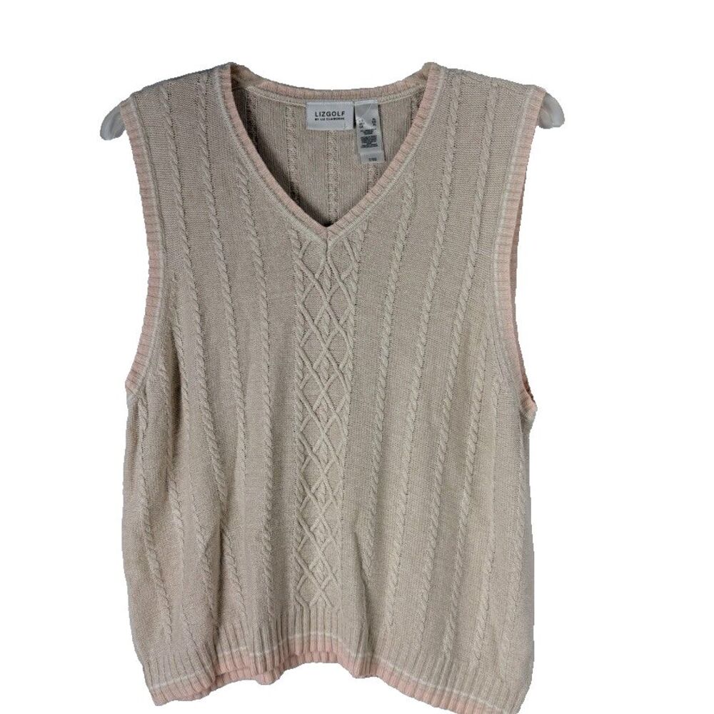 Liz Claiborne Sweater Vest Size XL Linen Blend Knit Preppy Golf Granny Fisherman